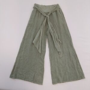 100% Italian Linen Women's Wide-Leg Dojo Yoga Pants Lagenlook Loungewear